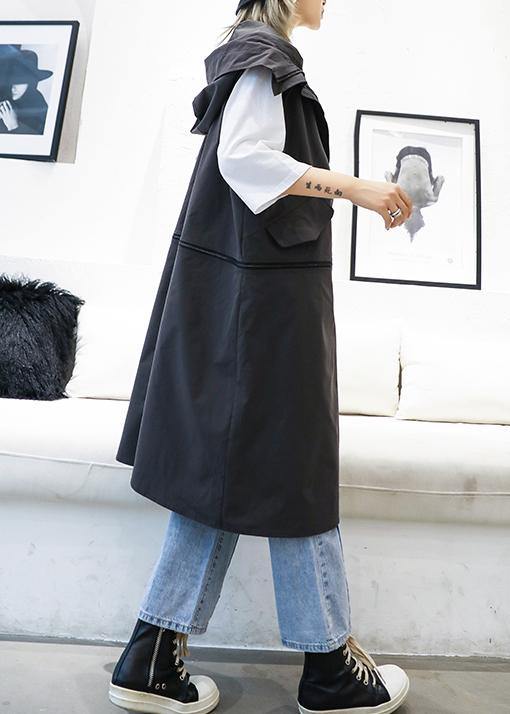 Luxury gray Coats Women plus size Coats sleeveless hooded zippered outwear - SooLinen