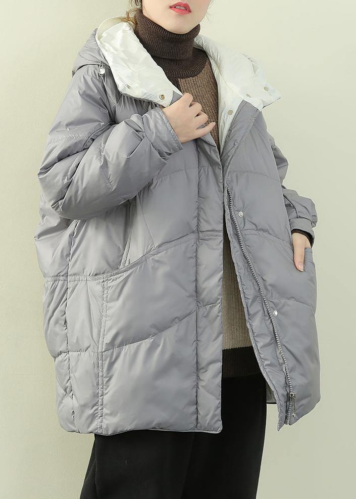 Luxury gray blue duck down coat plus size winter jacket hooded zippered  coats - SooLinen