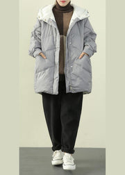 Luxury gray blue duck down coat plus size winter jacket hooded zippered  coats - SooLinen