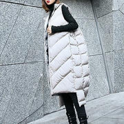 Luxury gray down jacket casual hooded zippered quilted coat women Sleeveless outwear