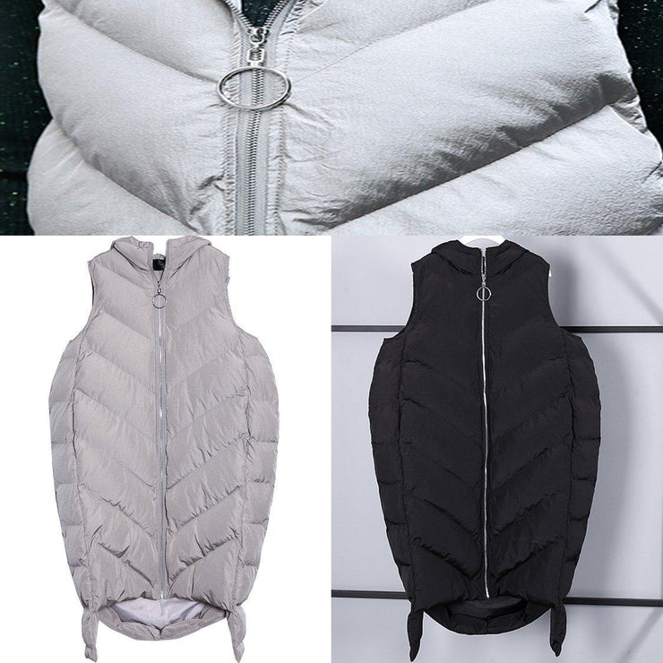 Luxury gray down jacket casual hooded zippered quilted coat women Sleeveless outwear
