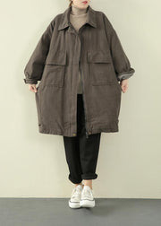 Luxury gray green casual outfit trendy plus size winter jacket lapel zippered overcoat - SooLinen