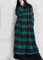 Luxury green plaid wool coat for woman casual Coats women Notched pockets coats - SooLinen