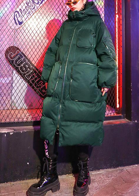 Luxury green winter parkas Loose fitting snow jackets winter hooded zippered coats - SooLinen