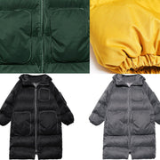 Luxury green winter parkas Loose fitting snow jackets winter hooded zippered coats - SooLinen