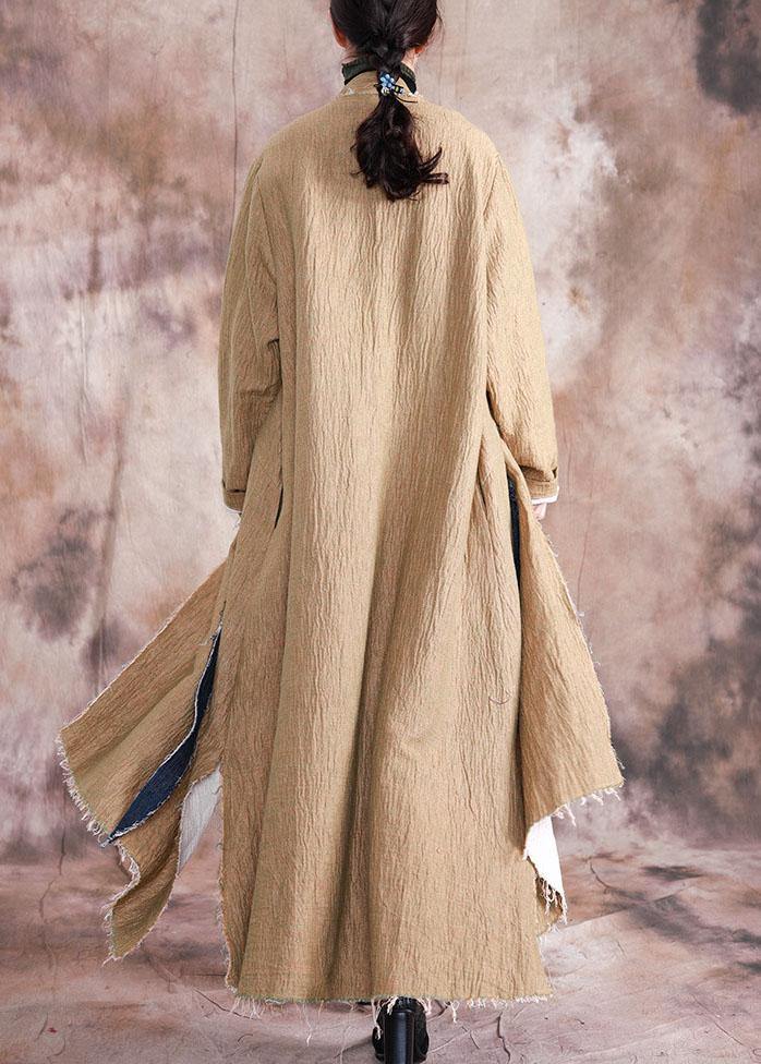 Luxury khaki asymmetric overcoat oversized long winter coat fall coat patchwork - SooLinen