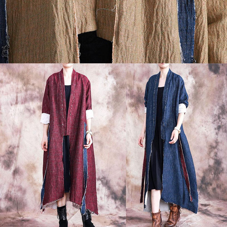 Luxury khaki asymmetric overcoat oversized long winter coat fall coat patchwork - SooLinen