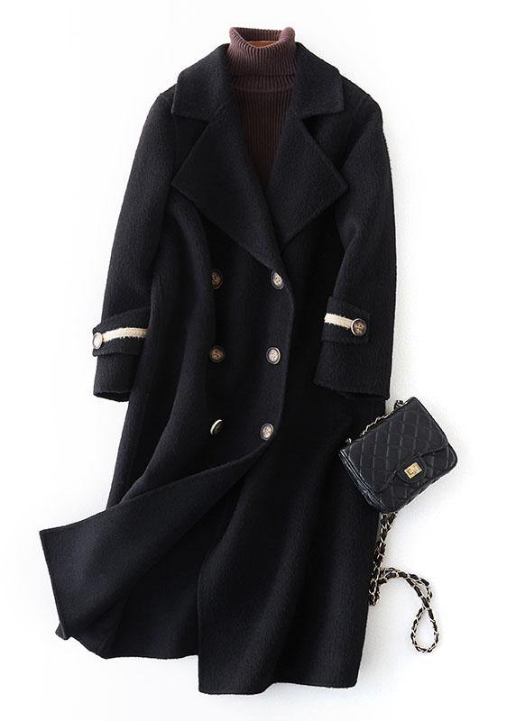 Luxury nude Woolen Coats oversize long winter coat double breast Notched - SooLinen