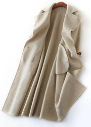 Luxury nude Woolen Coats oversize long winter coat double breast Notched - SooLinen