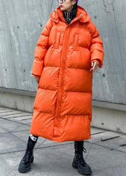 Luxury orange outwear oversized down jacket hooded zippered overcoat - SooLinen