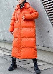Luxury orange outwear oversized down jacket hooded zippered overcoat - SooLinen