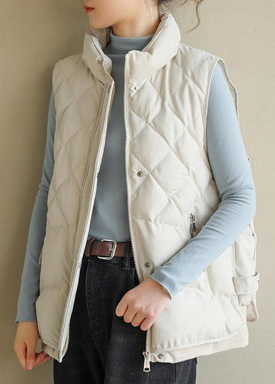 Luxury oversize Jackets & Coats half high neck coats beige sleeveless winter coats - SooLinen