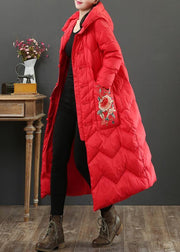 Luxury oversize down jacket coats red embroidery hooded warm winter coat - SooLinen