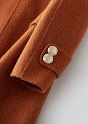 Luxury oversize trench coat fur collar brown Notched woolen overcoat - SooLinen