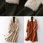 Luxury oversize trench coat fur collar brown Notched woolen overcoat - SooLinen