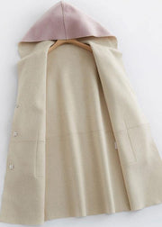 Luxury oversize winter coat hooded woolen outwear pink pockets wool coat - SooLinen