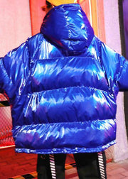 Luxury oversized winter jacket overcoat blue print hooded zippered winter parkas - SooLinen