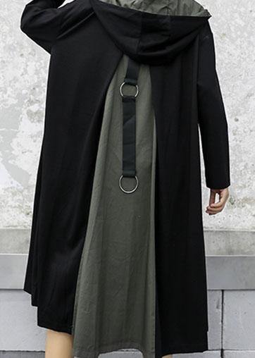 Luxury plus size clothing coat fall jackets gray green patchwork hooded Coat Women - SooLinen