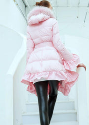 Luxury plus size clothing down jacket tie waist Jackets black ruffles hem warm winter coat - SooLinen