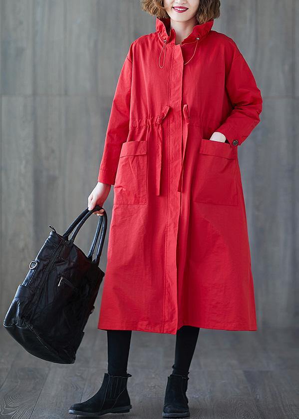 Luxury plus size clothing long jackets fall Ruffled drawstring zippered coat - SooLinen