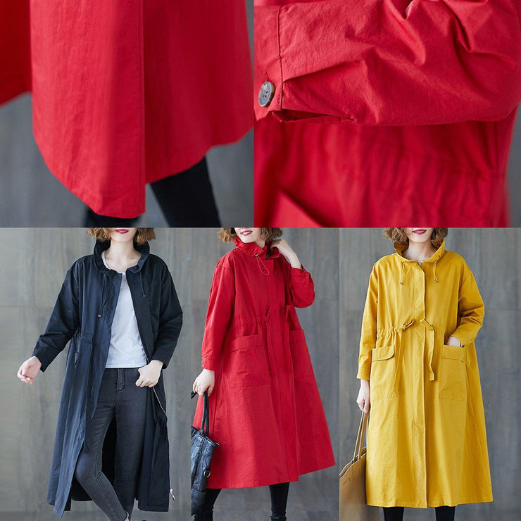 Luxury plus size clothing long jackets fall Ruffled drawstring zippered coat - SooLinen