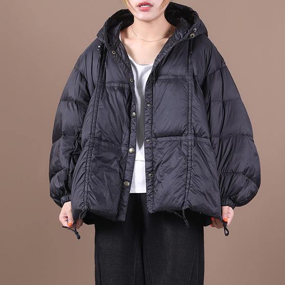 Luxury plus size clothing winter jacket black hooded Button Down goose Down coat - SooLinen