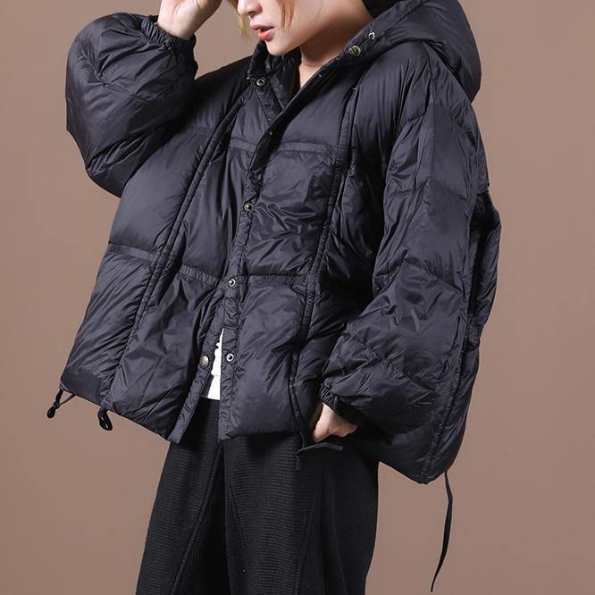 Luxury plus size clothing winter jacket black hooded Button Down goose Down coat - SooLinen