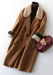 Luxury plus size clothing winter jackets fur collar outwear khaki big pockets Wool jackets - SooLinen