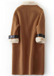 Luxury plus size clothing winter jackets fur collar outwear khaki big pockets Wool jackets - SooLinen