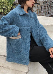 Luxury plus size coats winter woolen outwear blue lapel collar wool coat for woman - SooLinen
