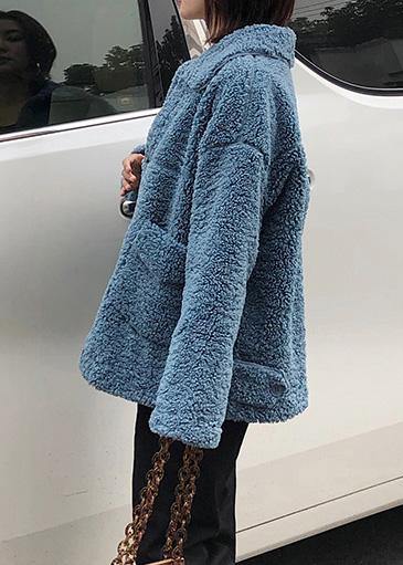 Luxury plus size coats winter woolen outwear blue lapel collar wool coat for woman - SooLinen