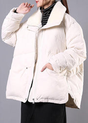 Luxury plus size lapel winter outwear beige pockets zippered women parka - SooLinen