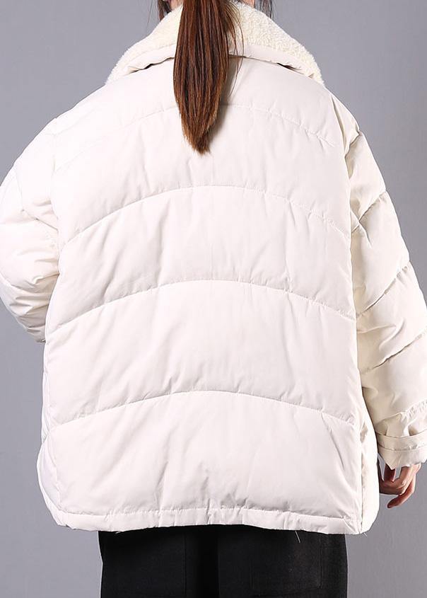 Luxury plus size lapel winter outwear beige pockets zippered women parka - SooLinen