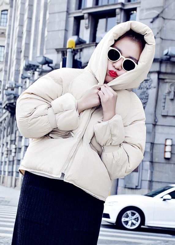 Luxury plus size womens parka overcoat beige hooded thick duck down coat - SooLinen