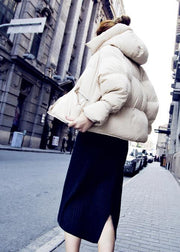 Luxury plus size womens parka overcoat beige hooded thick duck down coat - SooLinen