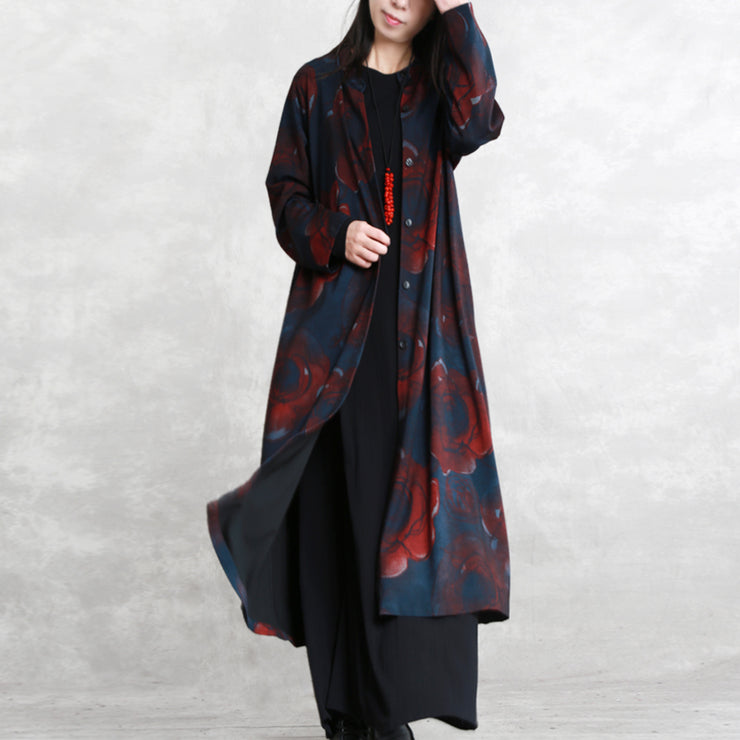 Luxus-Druck-Baumwollmischmantel Oversize-Taschen Outwear Modischer Langarm-Trenchcoat