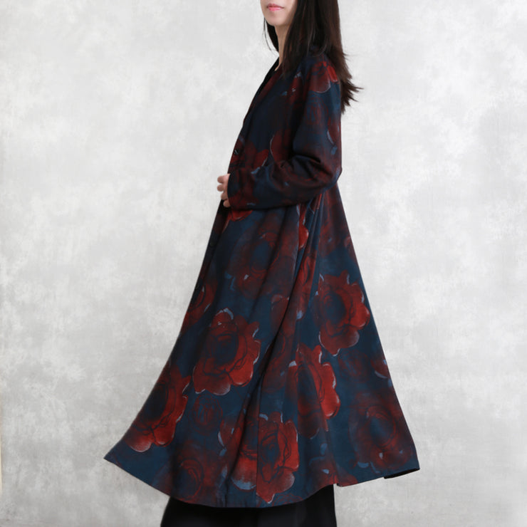 Luxury print cotton blended Coat oversize pockets outwear Fashion long sleeve baggy trench coat