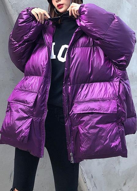Luxury purple down jacket woman plus size clothing winter jacket hooded zippered Elegant coats - SooLinen