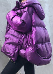 Luxury purple down jacket woman plus size clothing winter jacket hooded zippered Elegant coats - SooLinen