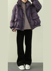 Luxury purple warm winter coat plus size snow stand collar zippered Fine outwear - SooLinen