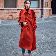 Luxury red Winter coat plus size Notched tunic Coat fine pockets tie waist coats