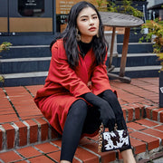 Luxury red Wool Coat casual Notched maxi coat women double breasted wool jackets