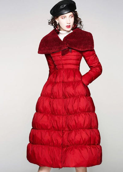 Luxury red duck down coat oversize  snow jackets big hem Elegant Jackets - SooLinen