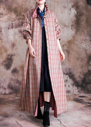 Luxury red plaid woolen coats trendy plus size trench coat fall Cinched coat - SooLinen