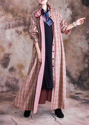 Luxury red plaid woolen coats trendy plus size trench coat fall Cinched coat - SooLinen