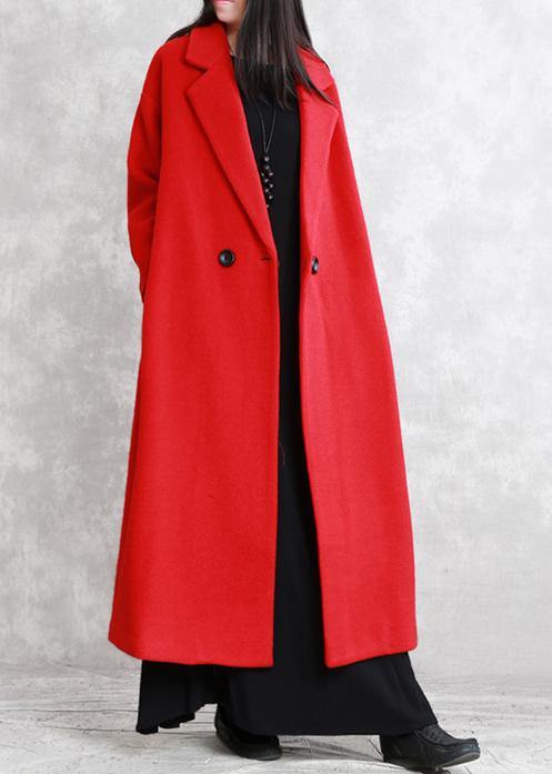 Luxury red wool coat Loose fitting Notched pockets Winter coat - SooLinen
