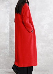 Luxury red wool coat Loose fitting Notched pockets Winter coat - SooLinen