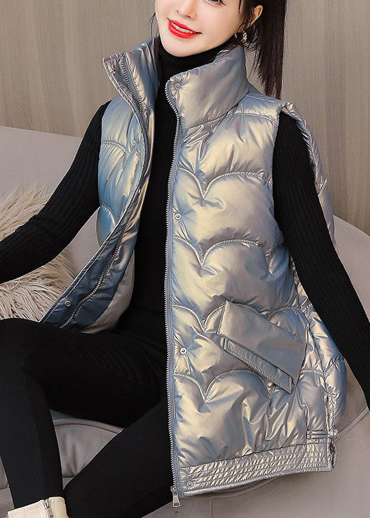 Luxuriöse silberfarbene Taschen mit Reißverschluss Ärmellose Pufferweste für den Winter