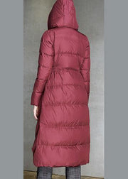 Luxury trendy plus size down jacket hooded coats burgundy dark buckle down jacket woman - SooLinen