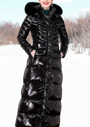 Luxury trendy plus size womens parka hooded Jackets black fur collar duck down coat - SooLinen